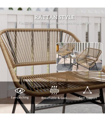 Outsunny Rattan Bistro Set, Small Balcony Furniture with Cushion, Light Grey