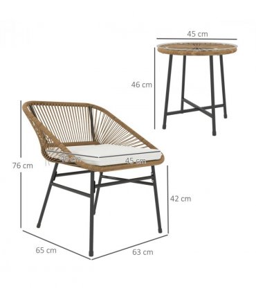 Outsunny Rattan Bistro Set, Small Balcony Furniture with Cushion, Light Grey