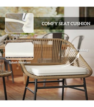 Outsunny Rattan Bistro Set, Small Balcony Furniture with Cushion, Light Grey