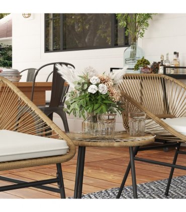 Outsunny Rattan Bistro Set, Small Balcony Furniture with Cushion, Light Grey