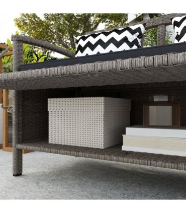 Outsunny 160L Rattan Garden Storage Bench, Cushioned Outdoor Bench, Grey