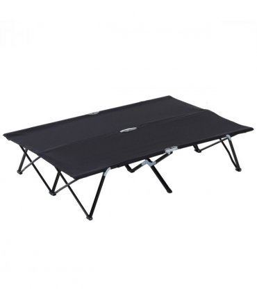Outsunny Double Camping Folding Cot Outdoor Portable Sleeping Bed, Black