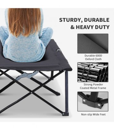 Outsunny Double Camping Folding Cot Outdoor Portable Sleeping Bed, Black