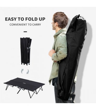 Outsunny Double Camping Folding Cot Outdoor Portable Sleeping Bed, Black