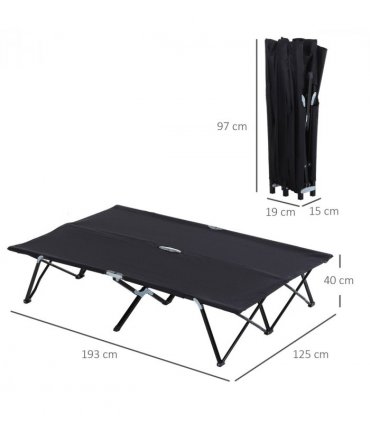 Outsunny Double Camping Folding Cot Outdoor Portable Sleeping Bed, Black