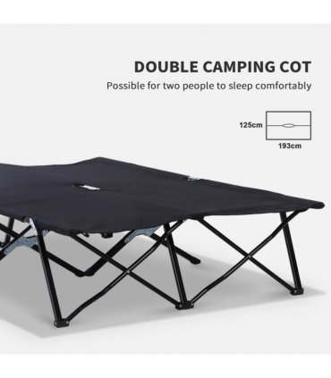 Outsunny Double Camping Folding Cot Outdoor Portable Sleeping Bed, Black