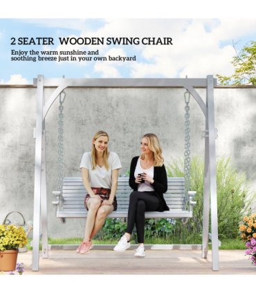 Outsunny 2 Seater Wooden Garden Swing Seat Hammock Bench Lounger, Grey