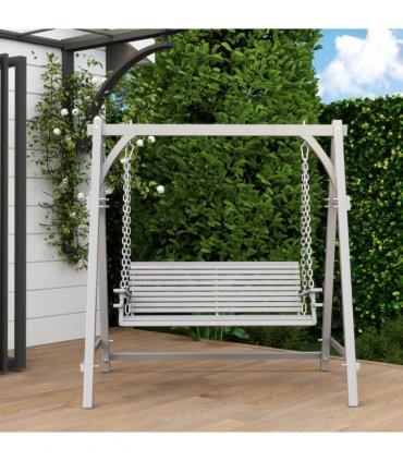 Outsunny 2 Seater Wooden Garden Swing Seat Hammock Bench Lounger, Grey