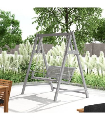 Outsunny 2 Seater Wooden Garden Swing Seat Hammock Bench Lounger, Grey