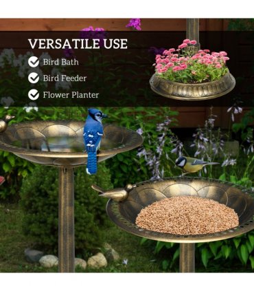 Outsunny 72cm Tall Bird Bath with Bird Decoration for Garden, Bronze Tone