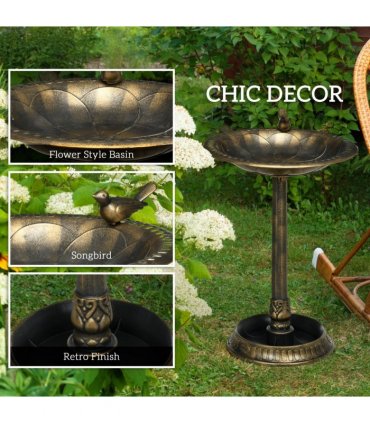 Outsunny 72cm Tall Bird Bath with Bird Decoration for Garden, Bronze Tone