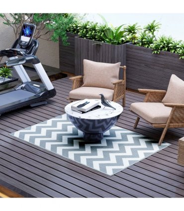 Outsunny Outdoor Rug, 1.2 x 1.8m Patio Floor Mat, Grey & White