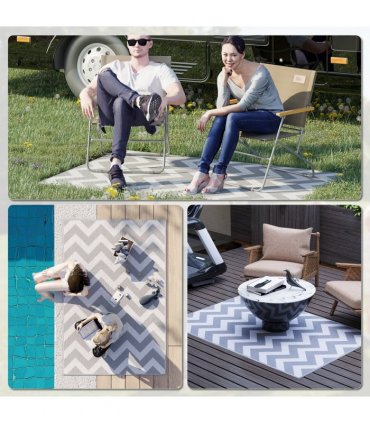 Outsunny Outdoor Rug, 1.2 x 1.8m Patio Floor Mat, Grey & White
