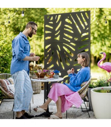 Outsunny Metal Outdoor Privacy Screen with Stand for Garden Black