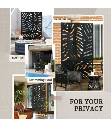 Outsunny Metal Outdoor Privacy Screen with Stand for Garden Black