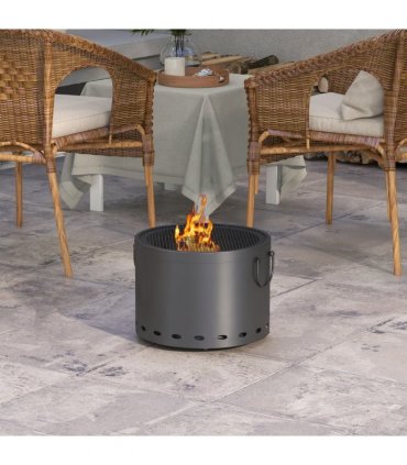 Outsunny 38cm Smokeless Wood Burning Firepit Metal Fire Pit, Dark Grey