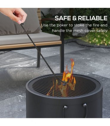 Outsunny 38cm Smokeless Wood Burning Firepit Metal Fire Pit, Dark Grey
