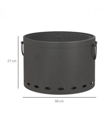 Outsunny 38cm Smokeless Wood Burning Firepit Metal Fire Pit, Dark Grey