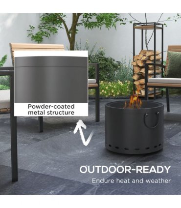 Outsunny 38cm Smokeless Wood Burning Firepit Metal Fire Pit, Dark Grey