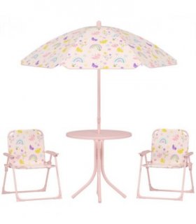AIYAPLAY Kids Garden Table and Chair Set, Outdoor Patio Set w/ Parasol, Pink