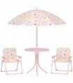 AIYAPLAY Kids Garden Table and Chair Set, Outdoor Patio Set w/ Parasol, Pink