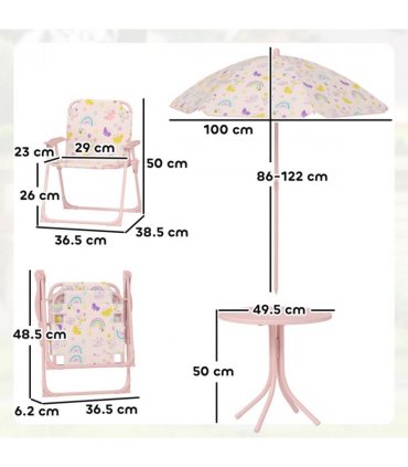 AIYAPLAY Kids Garden Table and Chair Set, Outdoor Patio Set w/ Parasol, Pink