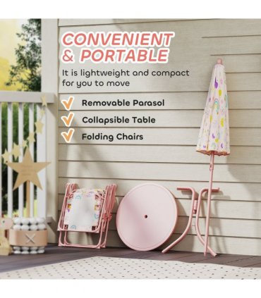AIYAPLAY Kids Garden Table and Chair Set, Outdoor Patio Set w/ Parasol, Pink