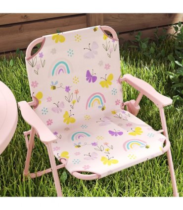 AIYAPLAY Kids Garden Table and Chair Set, Outdoor Patio Set w/ Parasol, Pink