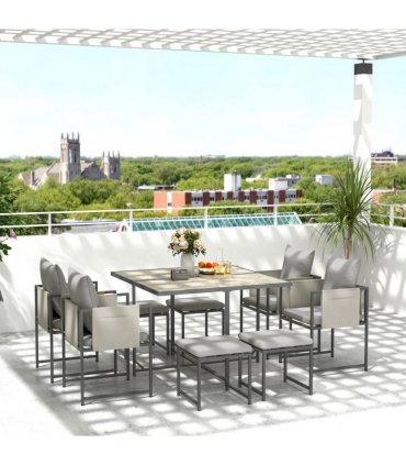 Outsunny 8 Seater Garden Dining Set, Cube Garden Furniture with Cushions