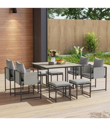 Outsunny 8 Seater Garden Dining Set, Cube Garden Furniture with Cushions