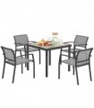Outsunny 5 Piece Garden Furniture Set with 4 Stackable Armchairs, Grey
