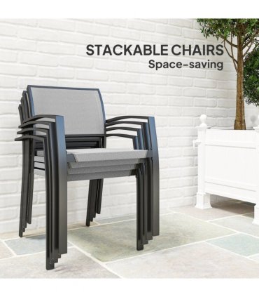 Outsunny 5 Piece Garden Furniture Set with 4 Stackable Armchairs, Grey