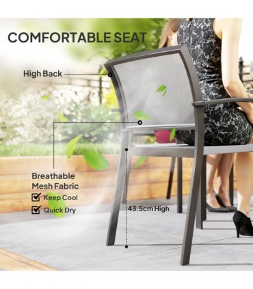 Outsunny 5 Piece Garden Furniture Set with 4 Stackable Armchairs, Grey