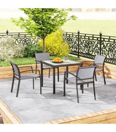 Outsunny 5 Piece Garden Furniture Set with 4 Stackable Armchairs, Grey