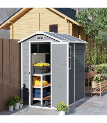 Spacious Grey Tool Shed - Weatherproof & Secure Outdoor Storage