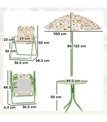 Cute Fox Design Kids Outdoor Furniture Set with Adjustable Parasol