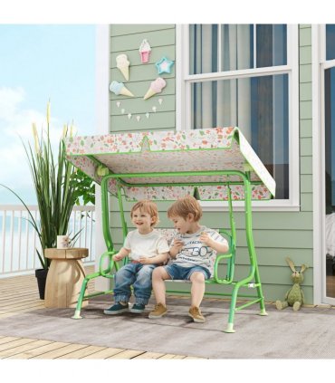 Kids Fox Pattern Swing Seat with Adjustable Canopy for Outdoor Fun