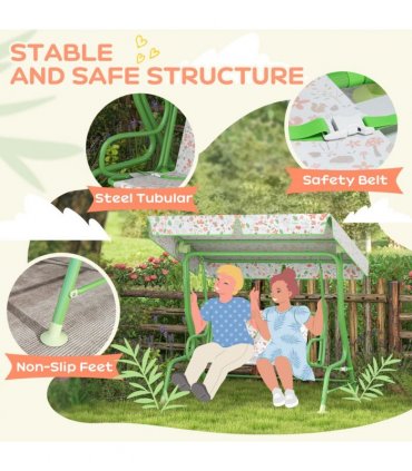 Kids Fox Pattern Swing Seat with Adjustable Canopy for Outdoor Fun