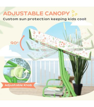 Kids Fox Pattern Swing Seat with Adjustable Canopy for Outdoor Fun