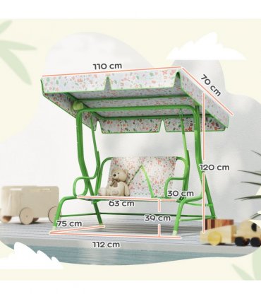 Kids Fox Pattern Swing Seat with Adjustable Canopy for Outdoor Fun