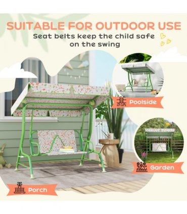 Kids Fox Pattern Swing Seat with Adjustable Canopy for Outdoor Fun