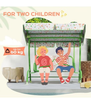 Kids Fox Pattern Swing Seat with Adjustable Canopy for Outdoor Fun