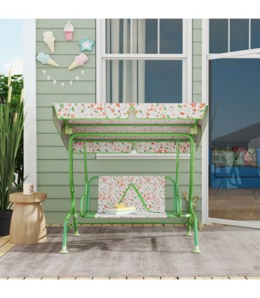 Kids Fox Pattern Swing Seat with Adjustable Canopy for Outdoor Fun