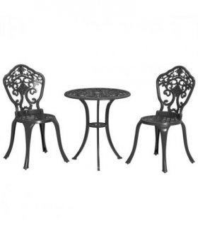 Outsunny 3 PCs Cast Aluminium Bistro Set w/ Parasol Hole for Balcony, Black