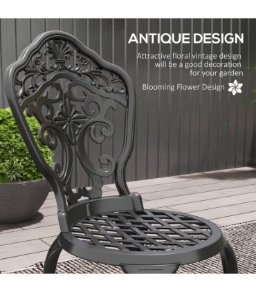 Outsunny 3 PCs Cast Aluminium Bistro Set w/ Parasol Hole for Balcony, Black