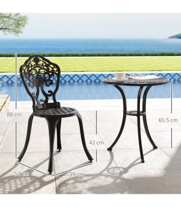 Outsunny 3 PCs Cast Aluminium Bistro Set w/ Parasol Hole for Balcony, Black