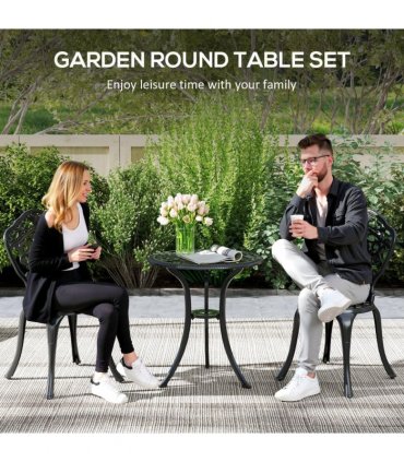 Outsunny 3 PCs Cast Aluminium Bistro Set w/ Parasol Hole for Balcony, Black