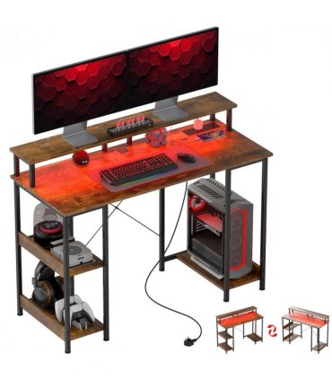 HOMCOM Computer Desk Reversible Home Office Desk with Storage Rustic Brown