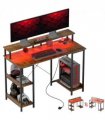 HOMCOM Computer Desk Reversible Home Office Desk with Storage Rustic Brown