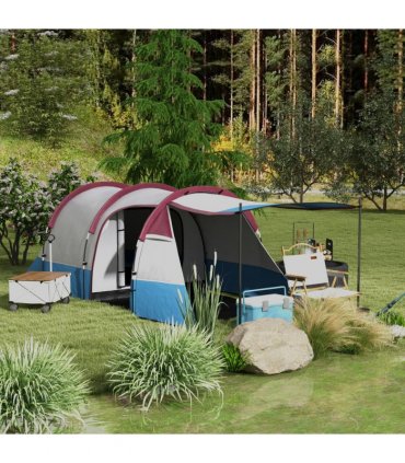 Outsunny 2-3 Man Camping Tunnel Tent with Bedroom and Living Room, Red